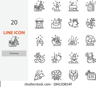 set of christmas thin line icons, winter event