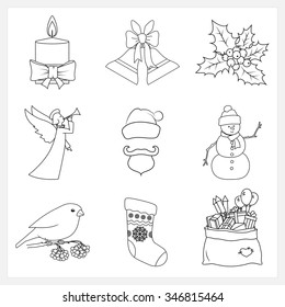 Set Christmas Thin Line Icons