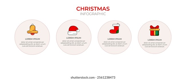 Set Christmas toy, Santa Claus hat and beard and stocking. Business infographic template. Vector