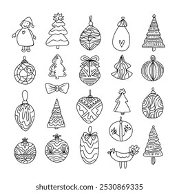 Set of Christmas toys and balls. Vector illustration. 