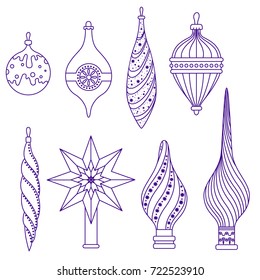 Set of Christmas toys and bits for the top of the tree. Vector