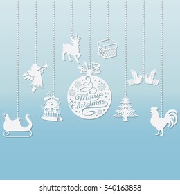 A set of Christmas toys of different shapes. Beautiful design. It can be used as decoration elements. Vector illustration