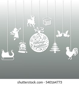 A set of Christmas toys of different shapes. Beautiful design. It can be used as decoration elements. Vector illustration