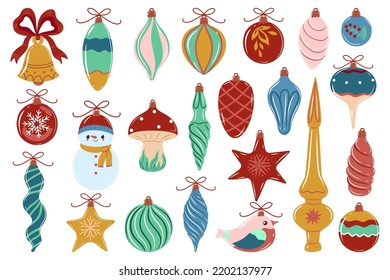 Set of Christmas toys isolated on a white background. Vector graphics