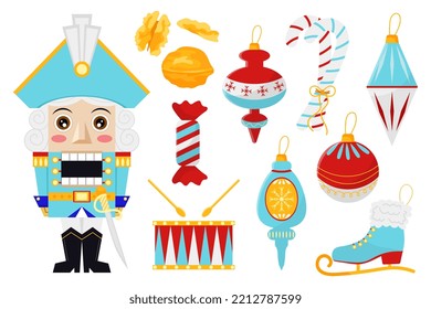 
Set of Christmas toys. Nutcracker.