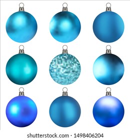 Set of Christmas toys. Shiny glass balls. Isolated on white background. Vector illustration.