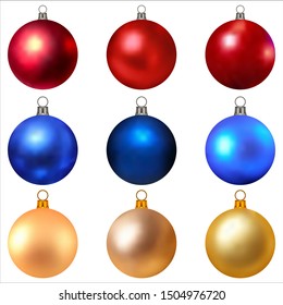 Set of Christmas toys. Shiny glass balls. Isolated on white background. Vector illustration.