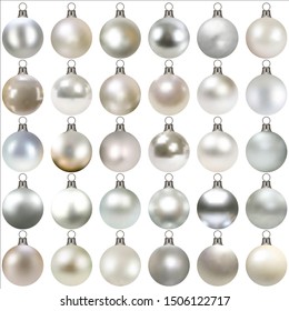 Set of Christmas toys. Shiny glass balls. Isolated on white background. Vector illustration.
