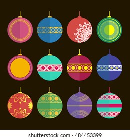 A set of Christmas toys in the style flat. Vector illustration
