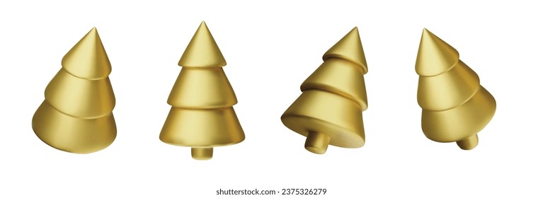 Set Christmas tree 3d isolation in cartoon style. Glossy New year and xmas abstract tree shapes.