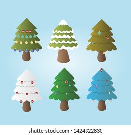Set of Christmas tree and Christmas ball hanging on the tree for celebrating in Christmas and new year festival