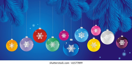 set of Christmas tree ball on Christmas tree branches