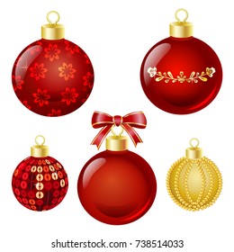 Set of Christmas tree balls on white background. Vector illustration.