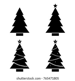 Set Christmas tree. Black and white silhouette. Vector illustration