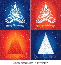 Set of Christmas tree blue and red vector background designs