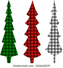 Set Christmas tree buffalo plaid vector illustration