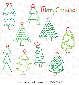 Set of christmas tree.  Concept of happy merry christmas. Doodle elements.