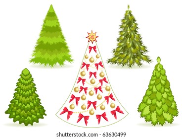 Set Christmas tree with decoration. Vector.