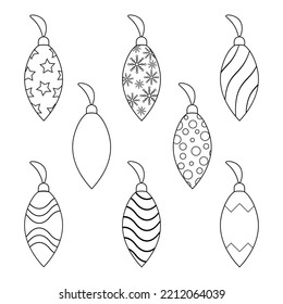 Set of  Christmas tree decorations coloring page