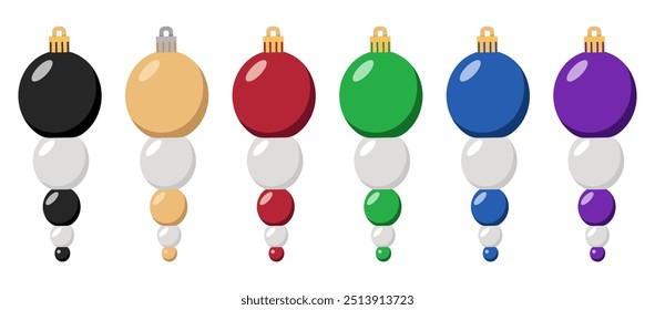 Set of Christmas tree decorations of different colors. Isolated on white vector illustration.
