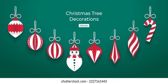 Conjunto de decoraciones de árbol de Navidad Vector de ilustración