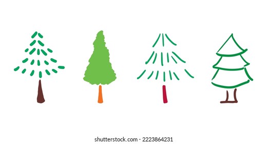 Set of christmas tree doodle hand drawn for card, element, template