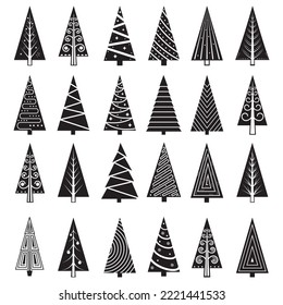 Set of christmas tree doodle illustration Hand drawn Sketch line vector