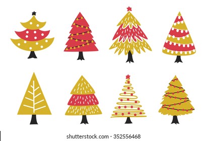 Set of Christmas tree doodle isolated on white background