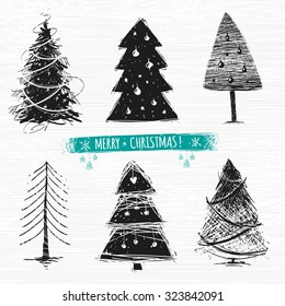 Set of Christmas Tree drawings. 6 designs in one file.