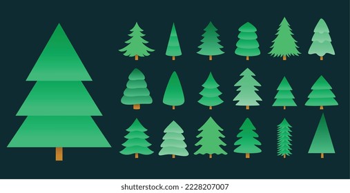 set of christmas tree elements design in different layout 