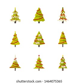 Set of christmas tree icon. Editable stroke. Flat icons suitable for web, infographics, interface and apps.