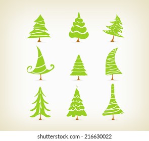 set christmas tree with icon and element