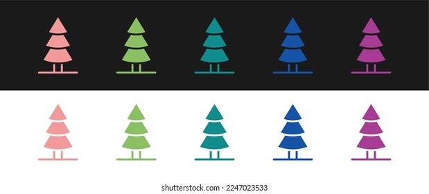 Establece el icono del árbol de Navidad aislado en fondo blanco y negro. Feliz Navidad y Feliz Año Nuevo.  Vector