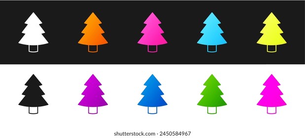 Set Christmas tree icon isolated on black and white background. Merry Christmas and Happy New Year.  Vector
