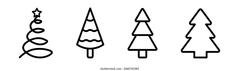 Set of Christmas tree icon in line style, web icons