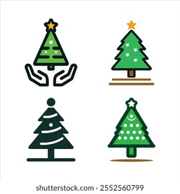 set of the Christmas tree icon vector silhouette item.