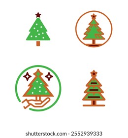 set of Christmas Tree icon vector