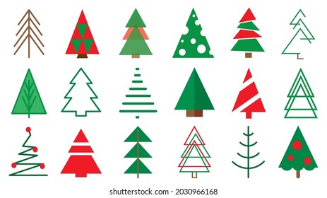 Set of Christmas tree Icons, Isolated on white background, Vector