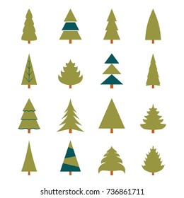 Set of christmas tree icons on white background. Design for banners, postcards, posters, applications. Vector illustration.