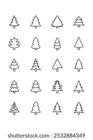 set of christmas tree icons, pine tree,