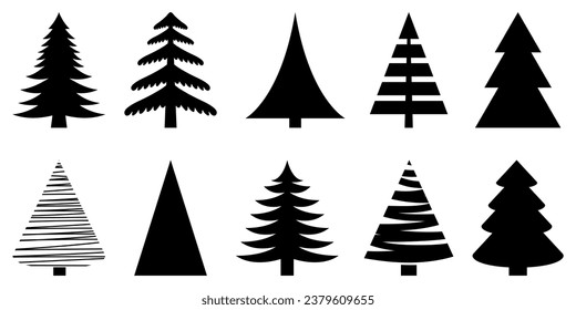 Conjunto de iconos de árbol de Navidad. Ilustración del vector aislada en fondo blanco
