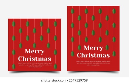 Set of Christmas tree illustration banner with different size. Usable for social media post, greeting card, cover, banner