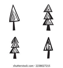 Conjunto de ilustraciones de árboles de navidad. Diseño de arte navideño de invierno para vacaciones. 