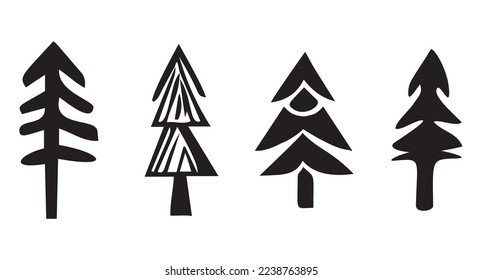 Set of christmas tree illustrations. Winter xmas art design for holiday. 
