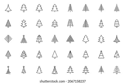 set of Christmas tree line icons, Christmas, winter