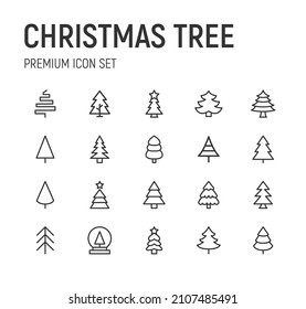 Set of christmas tree line icons. Premium pack of signs in trendy style. Pixel perfect objects for UI, apps and web. 