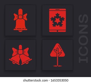 Set Christmas tree, Merry Christmas ringing bell, Christmas on smartphone and snowflake and Merry Christmas ringing bell icon. Vector