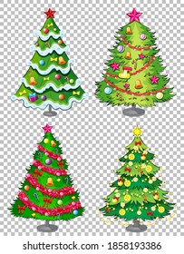 Set of christmas tree on transparent background illustration