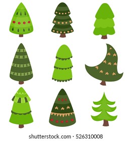 Set of Christmas tree on white background.