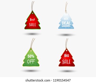 Set of Christmas tree price tag vector illustration.